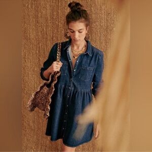 Sezane Dark Blue Long Sleeve Dress